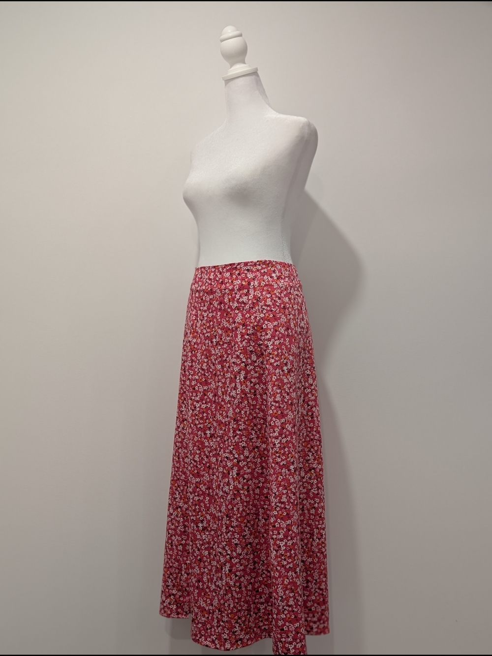 Dynamite Satin Floral Midi Skirt with Side Slit - Bright Pink - Picture 3 of 10